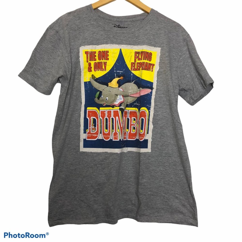 Disney Dumbo The Elephant Circus Graphic T-Shirt Short Sleeve Gray Cartoon Tee